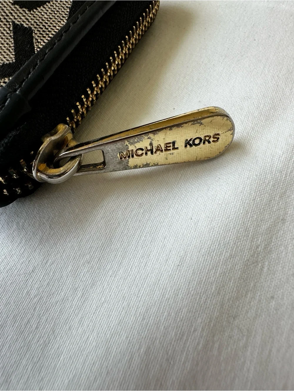 Michael Kors Black Brown MK Logo Zip Around Continental Wallet